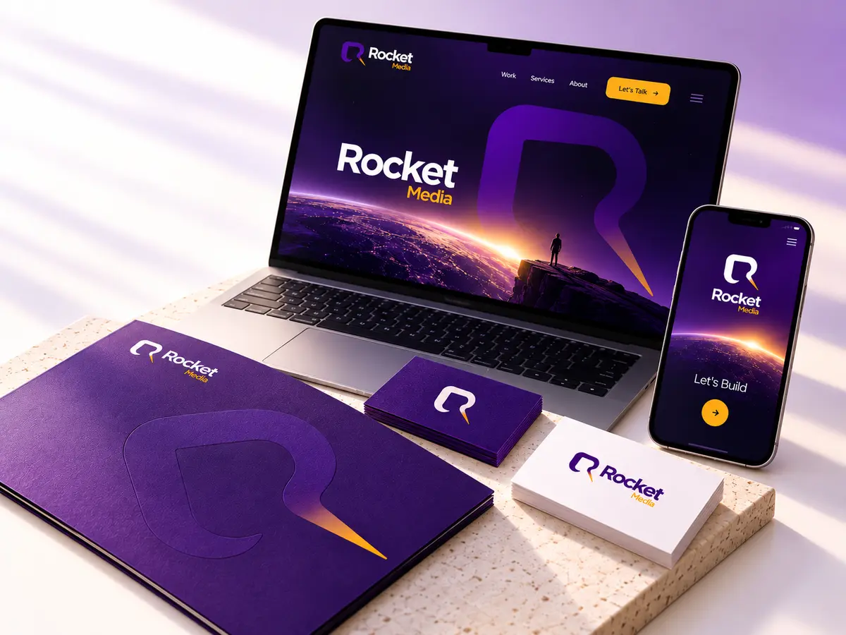 نموذج تطبيقي لهوية Rocket Media البصرية